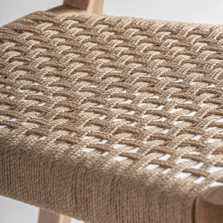 Setul de 2 scaune pentru dining stivuibile din lemn de tec maro si cu sezut impletit din fibra naturala Caen 45x50x81 cm [7]