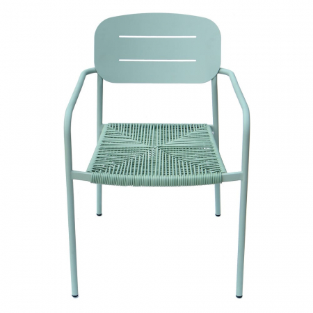 Set de 2 scaune Moshi mint cu oțel vopsit și împletitură din sfoară sintetică, rezistent pentru exterior, model stivuibil pentru terase și horeca [1]