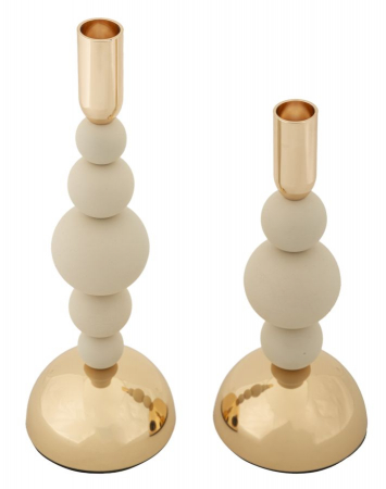 Sfeșnice decorative metalice crem cu sfere – set 2 – Bolly [1]