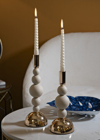 Sfeșnice decorative metalice crem cu sfere – set 2 – Bolly [3]