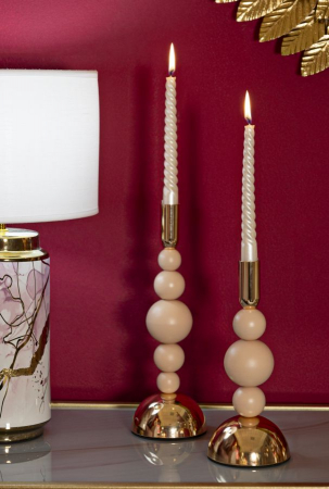 Sfeșnice decorative metalice roz cu sfere – set 2 – Bolly [1]