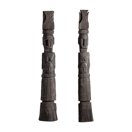 Sculpturi inalte de podea - Set 2 statui decorative artizanale din lemn de suar