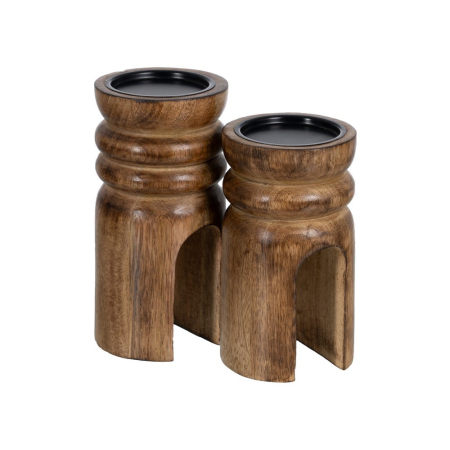 Suporturi Lumanari, Sfesnice - Set 2 suporturi pentru lumânări decorative din lemn de mango natural - CreativDeco