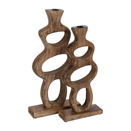 Suporturi Lumanari, Sfesnice - Set 2 suporturi pentru lumânări sculpturale din lemn de mango natural - CreativDeco