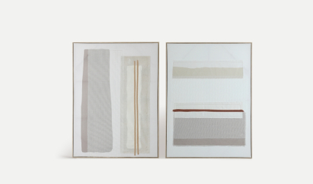 Tablouri - Set de 2 tablouri abstracte din panza in tonuri de maro cu insertii textile Auritz