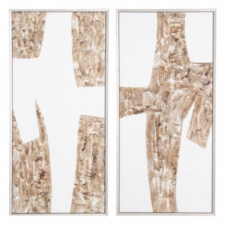 Decoratiuni perete - Set tablouri abstract argintiu pictura manuala
