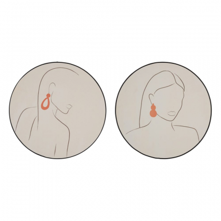 Tablouri - Set de 2 tablouri rotunde minimaliste cu siluete feminine, ramă neagră