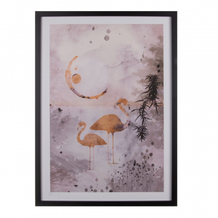 tablouri flamingo roz gri accente aurii rame negre 50x70cm [1]