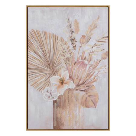 Set de 2 tablouri florale verticale roz pastel pictate manual, rame aurii [1]