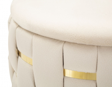 Taburet decorativ modern crem cu spațiu de depozitare și detalii aurii Shanty [2]