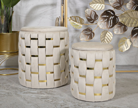Taburet decorativ modern crem cu spațiu de depozitare și detalii aurii Shanty [8]