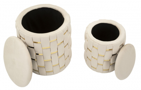 Taburet decorativ modern crem cu spațiu de depozitare și detalii aurii Shanty [3]
