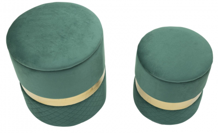Taburet depozitare modern verde catifea cu detaliu auriu, model Sheffield [1]