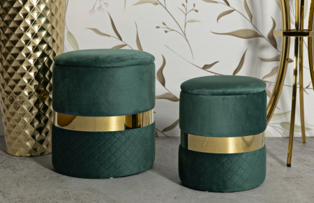 Taburet depozitare modern verde catifea cu detaliu auriu, model Sheffield [7]