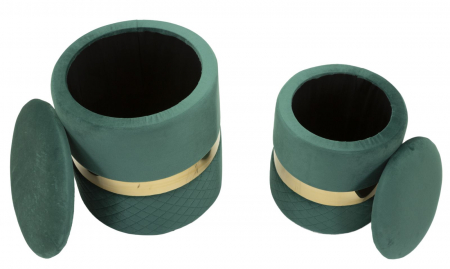 Taburet depozitare modern verde catifea cu detaliu auriu, model Sheffield [3]