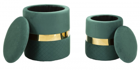 Taburet depozitare modern verde catifea cu detaliu auriu, model Sheffield [5]