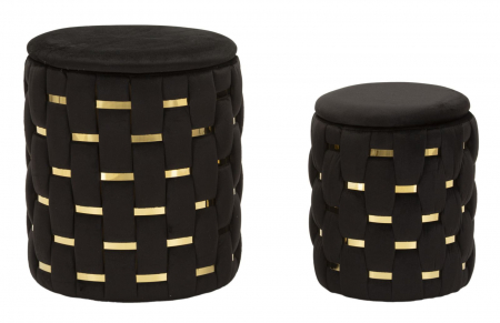 Taburete si pufuri - Taburet decorativ modern negru cu spațiu de depozitare și detalii aurii Shanty