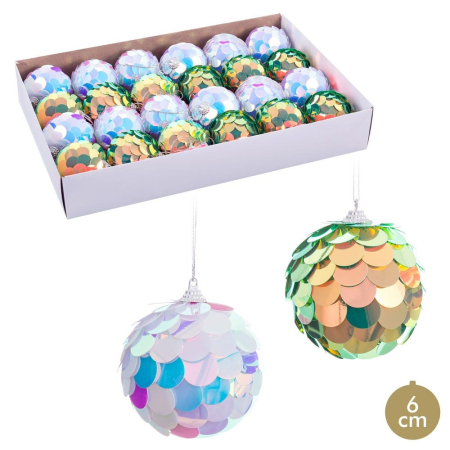 Craciun - Set 24 globuri decorative solzi irizați multicolori Ixia