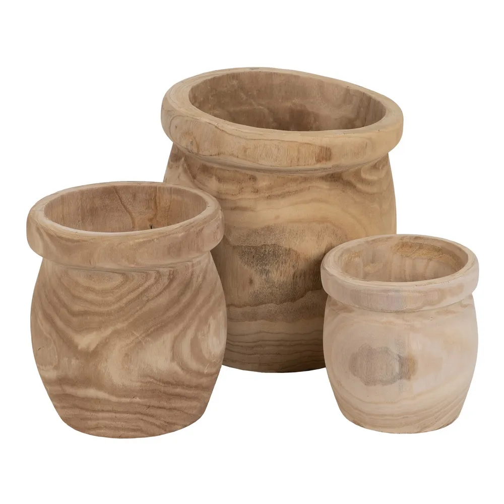 Obiecte decorative - Set 3 ghivece sculptate Paulownia | Ghivece pentru plante