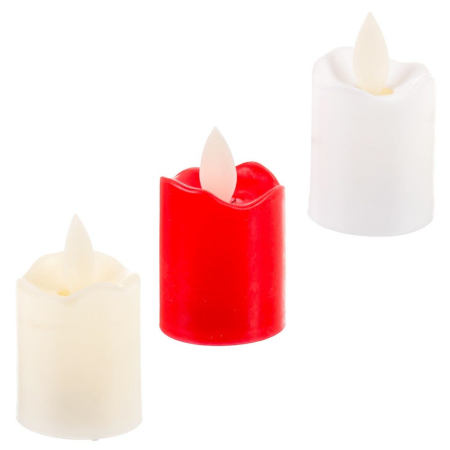 Colectia noua - Set de 3 lumânări LED din plastic alb crem și roșu cu flacără de lumină caldă