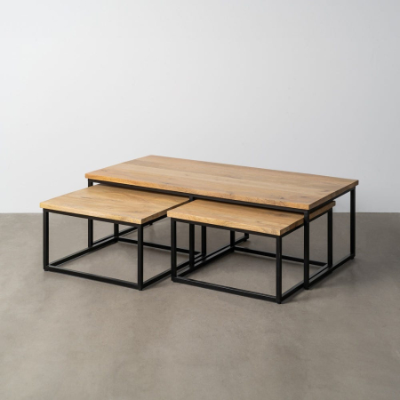 Set 3 măsuțe cafea lemn mango metal industrial modern [1]