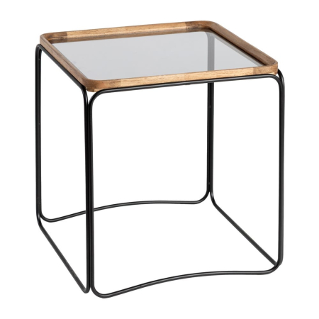 Măsuțe laterale lemn de cauciuc set 3, metal negru [2]