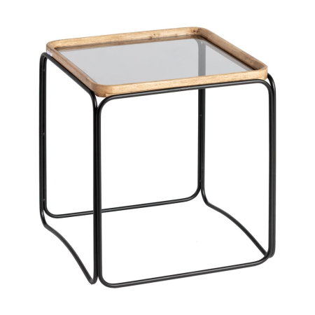 Măsuțe laterale lemn de cauciuc set 3, metal negru [3]