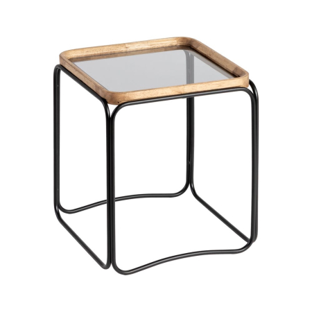 Măsuțe laterale lemn de cauciuc set 3, metal negru [4]