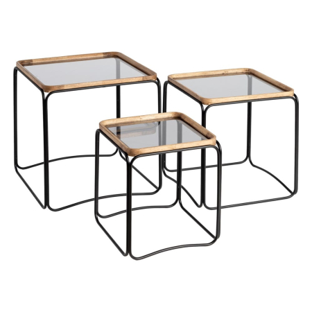 Măsuțe laterale lemn de cauciuc set 3, metal negru [1]