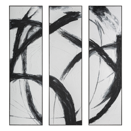 Tablouri - Set 3 tablouri abstracte alb-negru pânză Orion