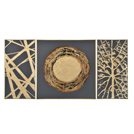 Tablouri - Set de 3 tablouri moderne pictate manual – compoziție aurie abstractă