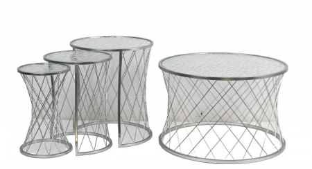 Set masute argintii cu sticla | Mobilier flexibil CreativDeco