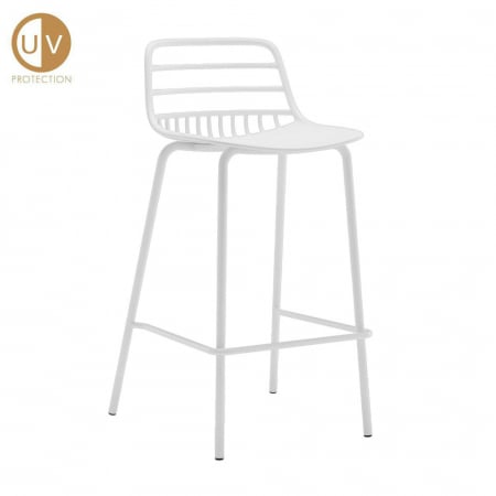 Scaune Bar Exterior - Scaune de bar albe Candy din PP și metal cu protecție UV