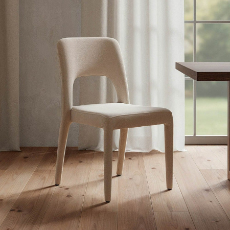 Scaune in Stil Modern - Set de 4 scaune de dining crem din stofă cu structură metalică