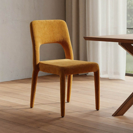 Set de 4 scaune de dining muștar din stofă cu structură metalică