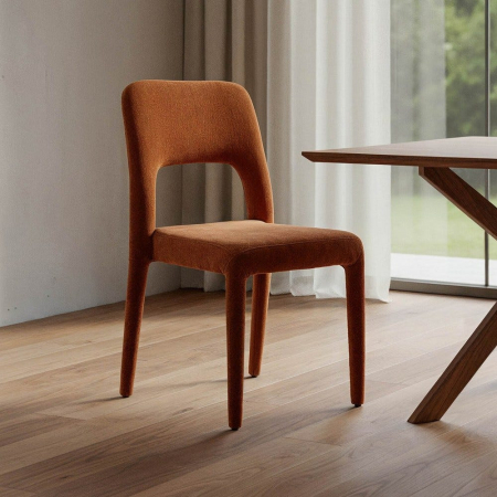 Scaune in Stil Modern - Set de 4 scaune de dining portocalii din stofă cu structură metalică