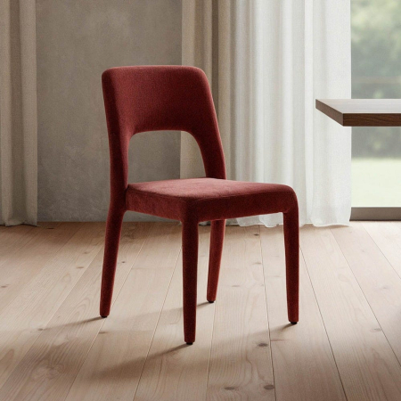 Scaune Stivuibile - Set de 4 scaune de dining roșii din stofă cu structură metalică