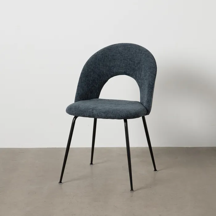 Contemporan - Scaune bleumarin cu tapițerie textilă și picioare negre – set 4 bucăți, design curbat