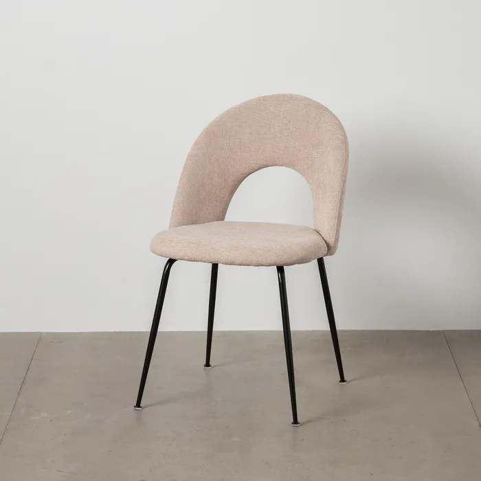 Contemporan - Scaune bej cu tapițerie texturată și picioare negre – set 4 bucăți, stil scandinav