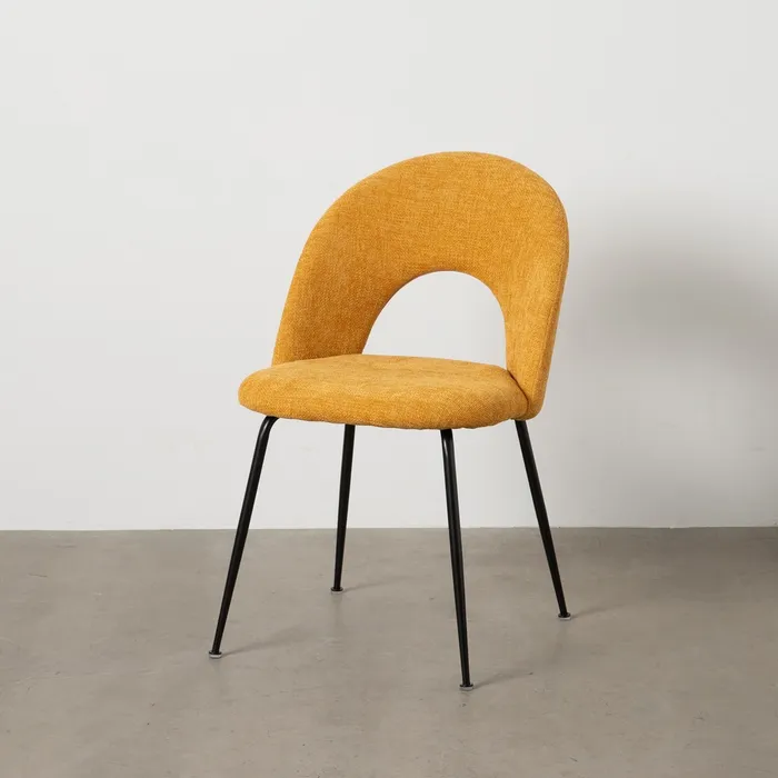 Contemporan - Scaune galben muștar cu tapițerie textilă – set 4 bucăți, design curbat