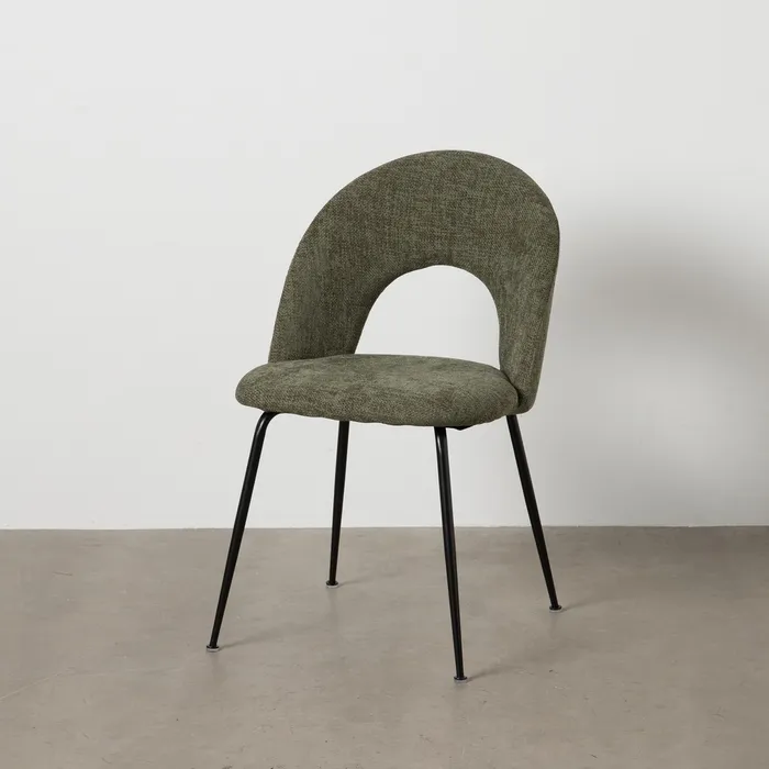 Contemporan - Scaune verde măsliniu cu tapițerie textilă și picioare negre – set 4 bucăți, design curbat