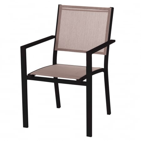 Scaune Stivuibile - Set de 4 scaune Graphite-Taupe din aluminiu cu șezut textil taupe, stivuibil