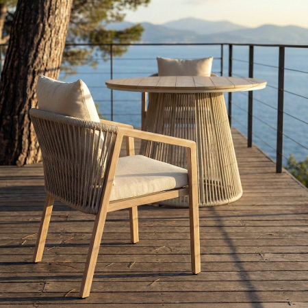 Scaune - Set 4 scaune exterior HoReCa din ratan sintetic bej cu perne detașabile și structură din oțel