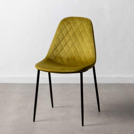 Scaune in Stil Scandinav - Scaun verde matlasat din stofă cu picioare metalice – vedere laterală