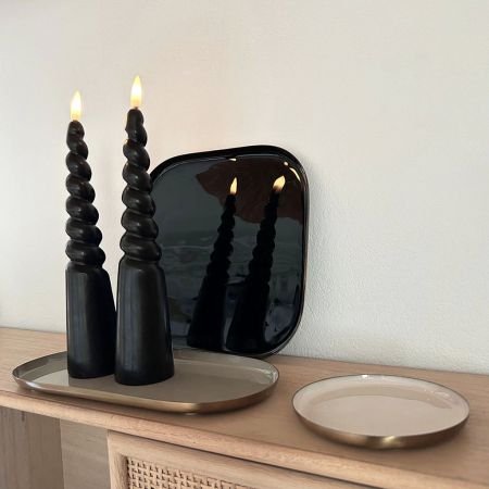 Set de 6 lumânări LED tip pilon torsadate din ceară naturală culoare negru 5.5 x 5.5 x 24.5 cm [3]