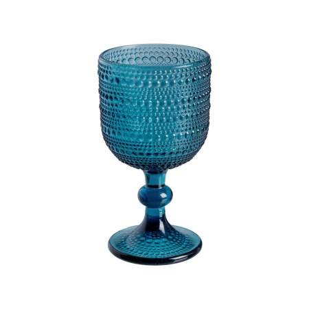 Servirea mesei - Set de 6 pahare de vin albastre din sticlă cu model embosat 340 ml