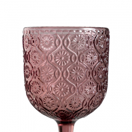 Set de 6 pahare de vin roz din sticlă cu model floral embosat 340 ml [1]