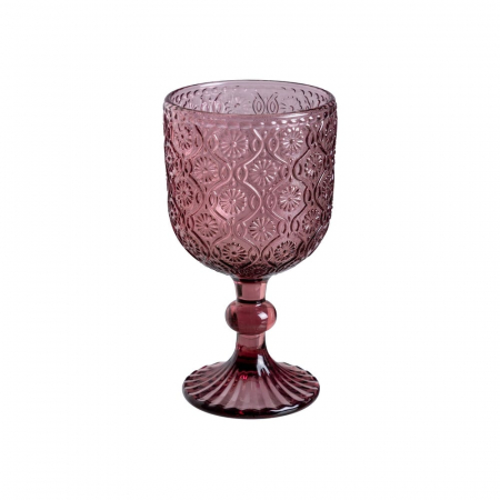 Servirea mesei - Set de 6 pahare de vin roz din sticlă cu model floral embosat 340 ml