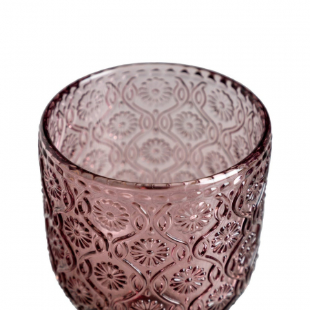 Set de 6 pahare de vin roz din sticlă cu model floral embosat 340 ml [3]