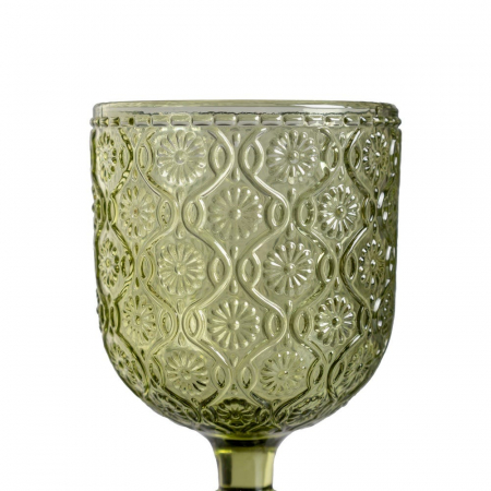 Set de 6 pahare de vin verzi din sticlă cu model floral embosat 340 ml [1]
